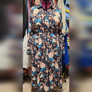 Floral Long Sleeve Button Down Dress